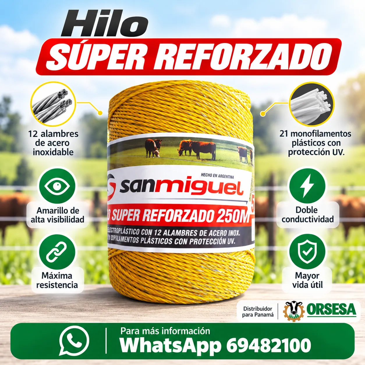 1012525012 Hilo Electr 12-21 -250 png cuadrada_resultado Polywire - Hilo electroplástico reforzado 12 alambres Rollo 250 metros. - Imagen 1
