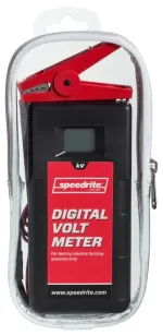 Voltímetro digital Speedrite en estuche con sonda a tierra.